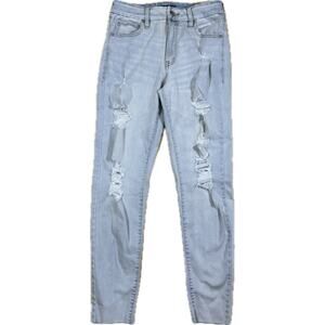 Aeropostale High Rise Curvy Jeggings Light Blue Distressed Frayed Hem Size 6